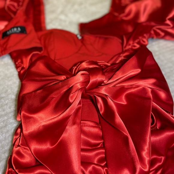 Satin Tie Back Long Sleeve Dress - Two Zippers with Clip & Hook - Picture 3 of 7